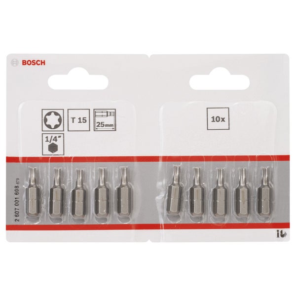 Bosch 10x Schrauberbit Extra-Hart, T15, 25 mm - 2607001608