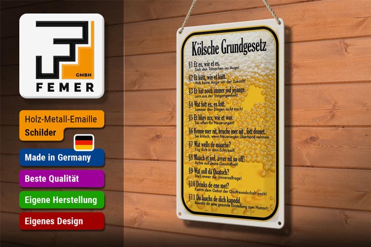 Blechschild Spruch 20x30cm Kölsche Grundgesetz Et es wie et