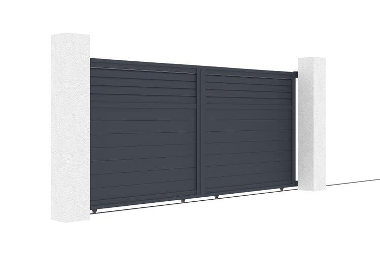 Schiebetor 4m CARPATIA H.180cm graues Aluminium + 2 Pfosten 20x20cm H.190cm