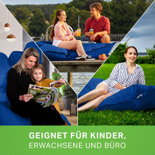 Green Bean Sitzsack XXL 140x180cm 380 Liter Kinder & Erwachsene Bean Bag EPS Perlen Füllung Riesensitzsack Groß Draußen Outdoor Liegekissen Waschbar Wetterfest Lounge Sitzkissen Bodenkissen Blau