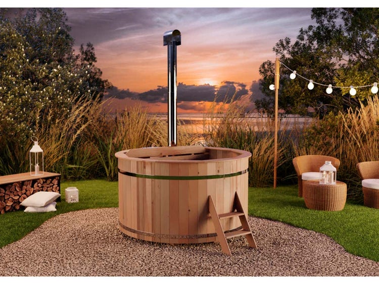 FinnTherm Badefass Bergen aus Holz mit Montagematerial, Naturbelassen