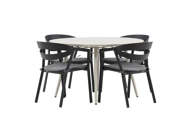Lina Gartenset Tisch 120x120cm, 4 Stühle Wear, beige,schwarz. 120 X 74 X 120 cm