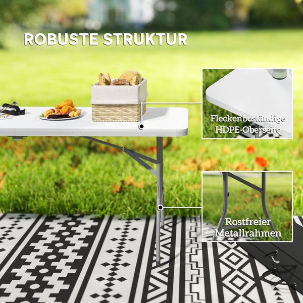 Outsunny Gartentisch Klappbar 180 x 74 cm Wetterfest Buffettisch mit Tragegriff  Klapptisch Campingtisch für Garten Terrasse und Balkon Weiß