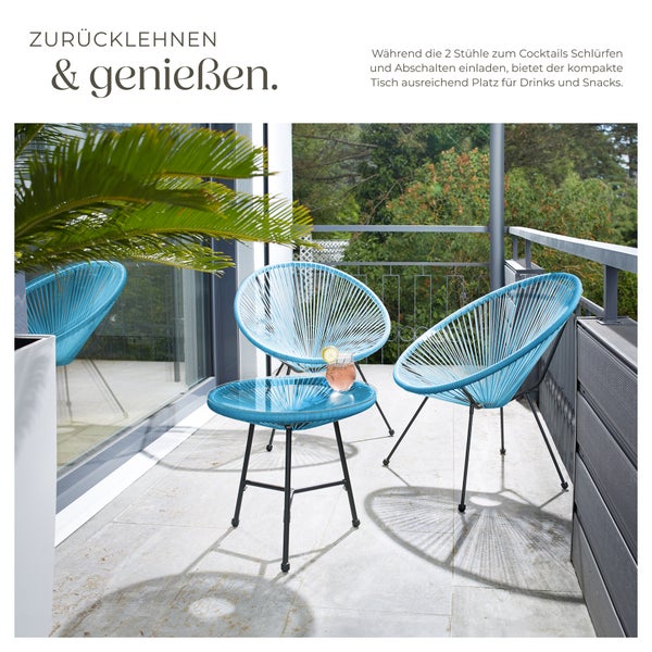 2 Gartenstühle Santana mit Tisch tectake  Belastbarkeit Stuhl 120 kg Retro-Design im Acapulco-Stil blau