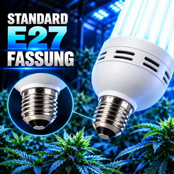 Pflanzenlampe mit Standard E27 Fassung zur Beleuchtung von Pflanzen in einer Indoor Anlage.