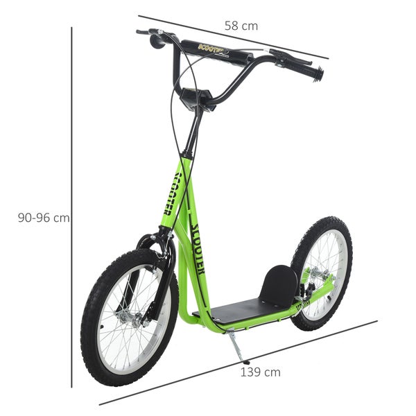 HOMCOM Kinderroller, 139L x 58B x 90-96H cm, Stahl, Aluminium, Gummi, Grün