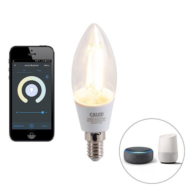 Calex Smart LED Filament Kerzenlampe E14, steuerbar über Smartphone App und Sprachassistenten.
