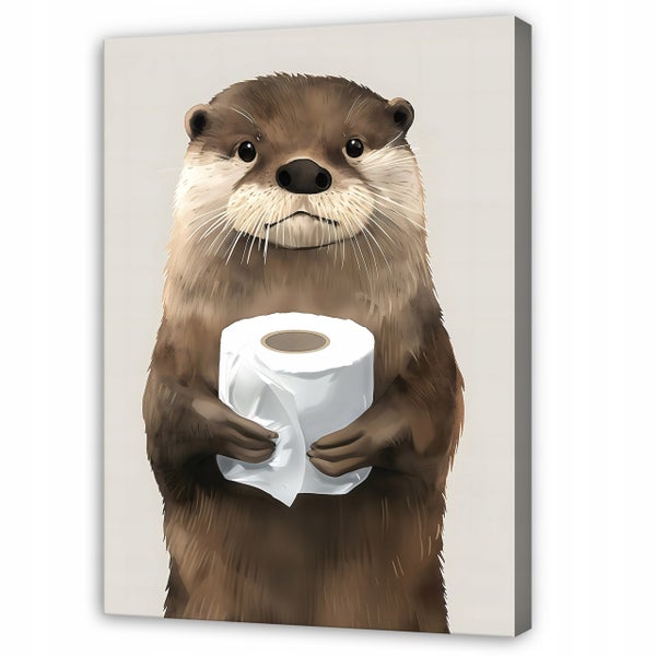 Wandbild mit einer Illustration eines Otters, der eine Rolle Toilettenpapier hält.