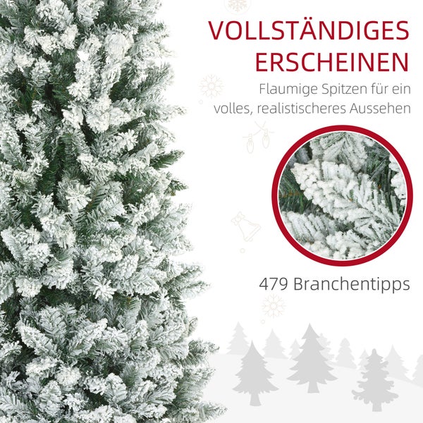 HOMCOM Künstlicher Weihnachtsbaum, 180 cm Christbaum mit 479 Spitzen, Kunstschnee, klappbar Metallständer, für Weihnachten Deko, Grün