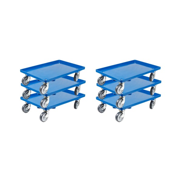 PROREGAL Transportroller für Euroboxen 60 x 40 cm mit Gummiräder Blau Geschlossenes Deck 2 Lenkrollen und 2 Bockrollen Traglast 300 kg
