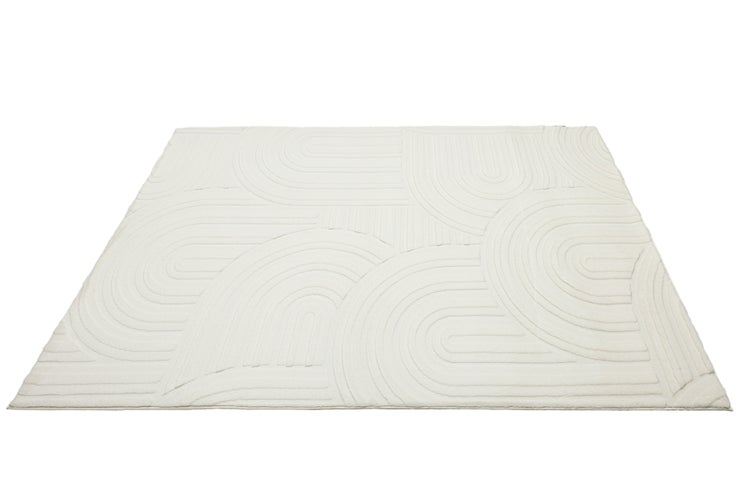 Rechteckiger Teppich mit abstraktem, geometrischem Bogendesign und Strukturmuster als Wohnzimmerteppich oder Schlafzimmerteppich