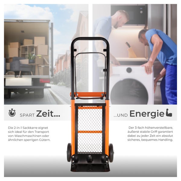 Sackkarre tectake  Belastbarkeit 80 kg 2 in 1 orange