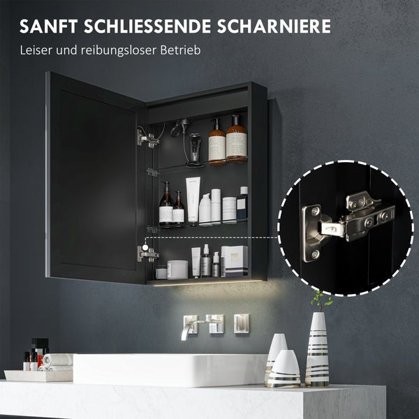 Geöffneter Spiegelschrank im Badezimmer mit sanft schließenden Scharnieren
