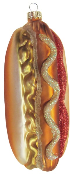 Hot Dog Glasornament 13cm mundgeblasen und handekoriert, 1 Stck.