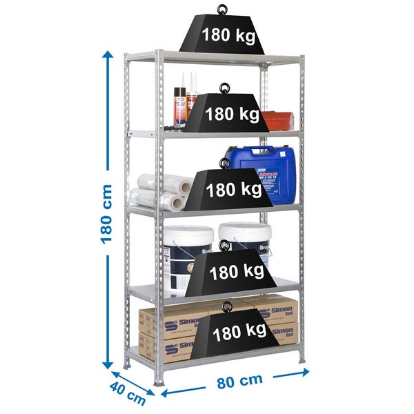 PROREGAL Schwerlastregal Metal Shark HxBxT 180 x 80 x 40 cm Fachlast 180 kg Verzinkt