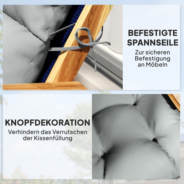 Outsunny Sitzkissen, 115x56 cm Stuhlkissen mit Bindebänder, Rückenlehne, 10cm dick Polsterauflage, wasserabweisend Sitzpolster für Haus, Garten, Büro, Stühle, Hellgrau