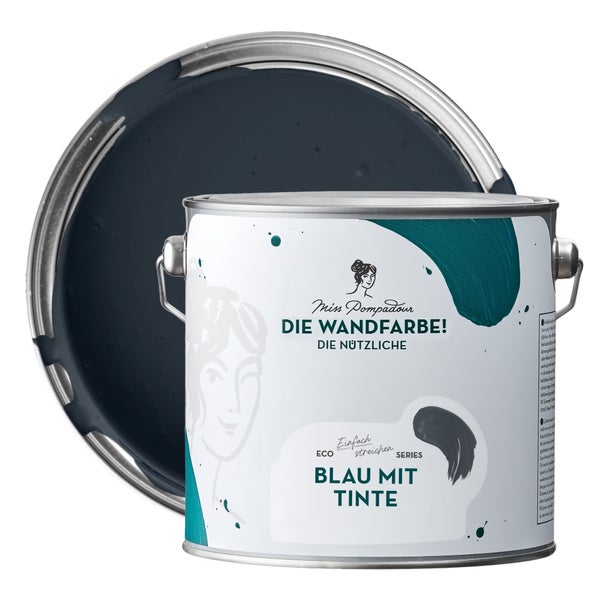 MissPompadour abwaschbare Wandfarbe 2.5L Blau mit Tinte - hohe Deckkraft und Ergiebigkeit - matte, scheuerbeständige Innenfarbe - geruchsarm, wasserbasiert, atmungsaktiv - Die Nützliche