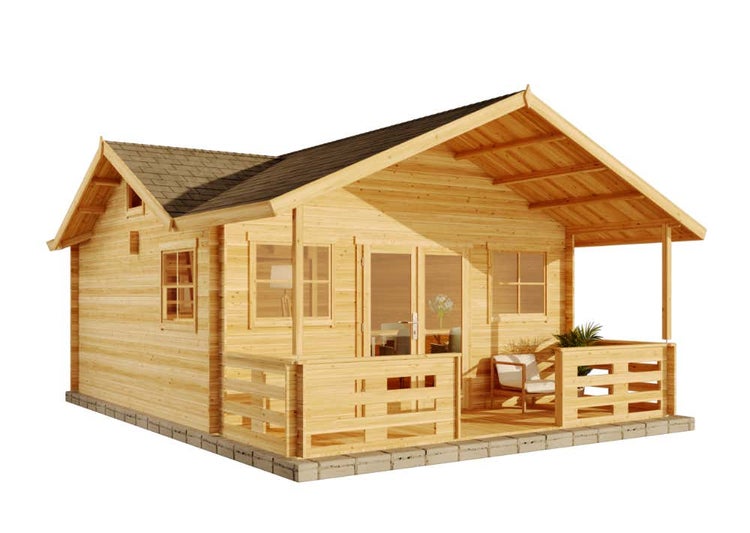 Alpholz Garten-und Freizeithaus Toronto-44 ISO Blockhaus aus Holz, Holzhaus mit 44 mm Wandstärke inklusive Terrasse inklusive Schlafboden FSC zertifiziert, Blockbohlenhaus mit Montagematerial