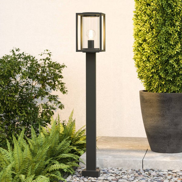 Lucande Außenleuchte Ferda (spritzwassergeschützt (Modern) in Schwarz aus Aluminium (1 flammig, E27) - Wegeleuchte Pollerleuchte Wegelampe Sockelleuchte