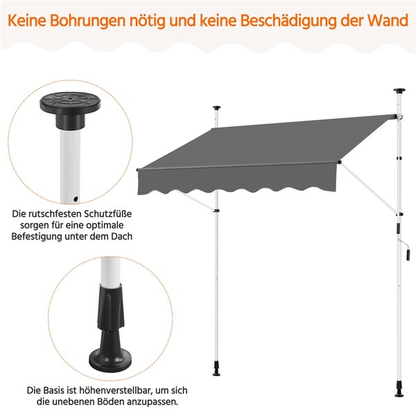 Graue freistehende Markise mit höhenverstellbarer Basis
