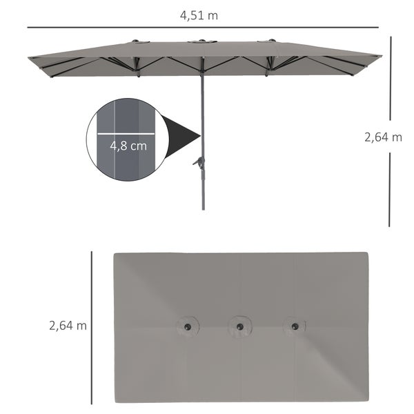 Outsunny Doppelsonnenschirm mit Kurbel 451 x 264 cm, UV Schutz 50+ Sonnenschirm, windfest Gartenschirm Balkonschirm Aluminium Marktschirm Sonnenschutz für Balkon Terrasse Garten Dunkelgrau
