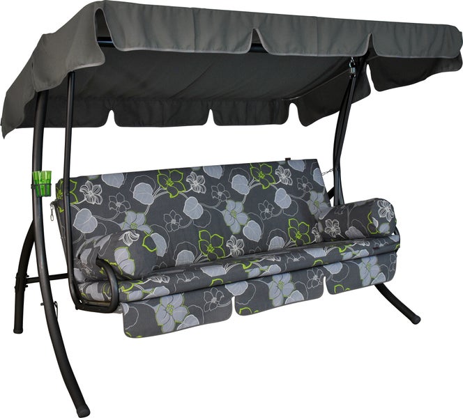 ANGERER Hollywoodschaukel Trend – Schaukel zum Sitzen, Liegen & Entspannen, 210 x 145 x 160 cm, inkl. Bett-Funktion, einfache Montage, Made in Germany, hochwertiger Stoff, grau-grün geblümt