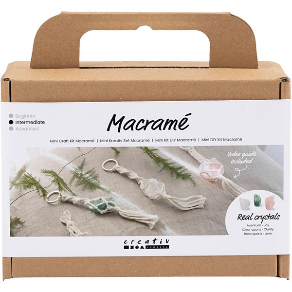 Creativ Company Mini Kreativ Set Macramé, Schlüsselringe, Matt transparent, Staubgrün, Staubrosa, Hellnatur
