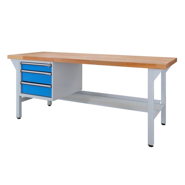 PROREGAL Werkbank Giant Rhino Plus mit 3 Schubladen HxBxT 84 x 200 x 70 cm Traglast 500 kg Lichtgrau Blau