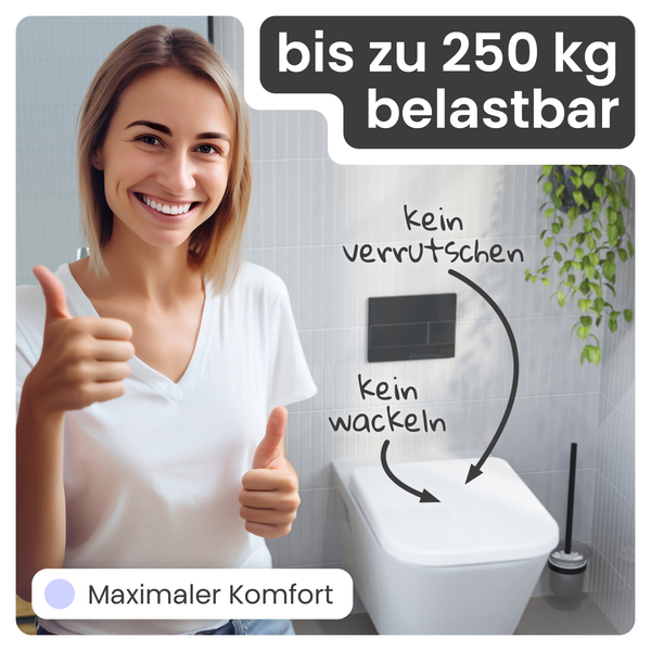 Badezimmer mit Toilette, maximal belastbar bis 250 Kilogramm und maximaler Komfort