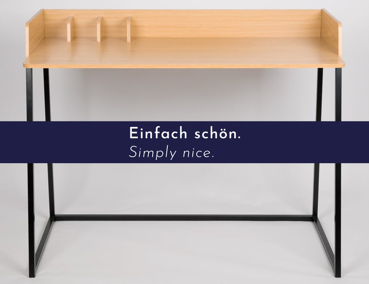 WONDERMAKE - Design Schreibtisch aus Holz und Metall, Bürotisch PC-Tisch Computertisch Arbeitstisch für Home Office, Eiche hell braun schwarz