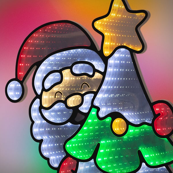 LED Weihnachtsmotiv Weihnachtsmann mit Tannenbaum als Leuchtfigur für die Weihnachtsbeleuchtung