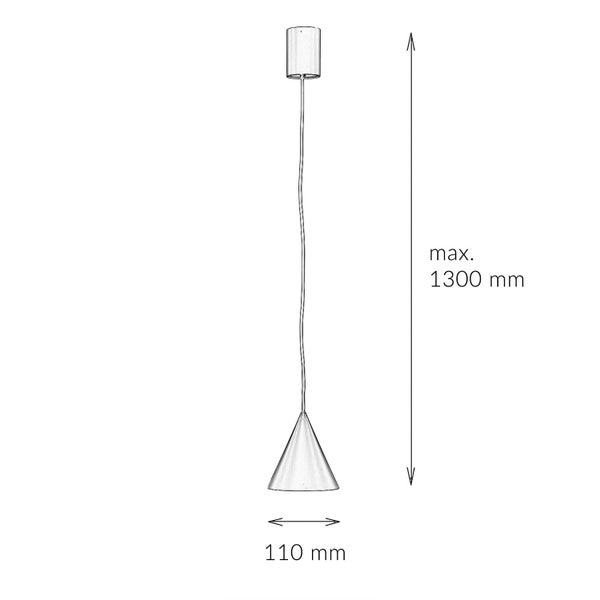 Technische Zeichnung einer Pendelleuchte mit den Maßen 110 mm Breite und maximal 1300 mm Höhe.