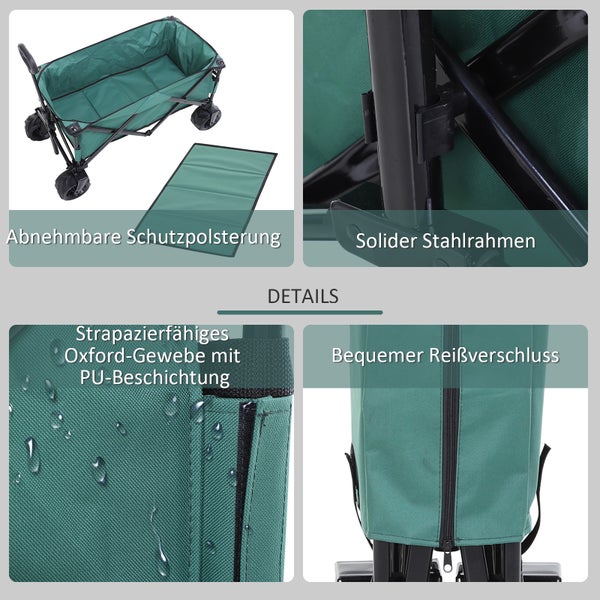 Outsunny Bollerwagen, 108L x 55B x 61-91H cm, Metall, Oxford-Stoff, grün