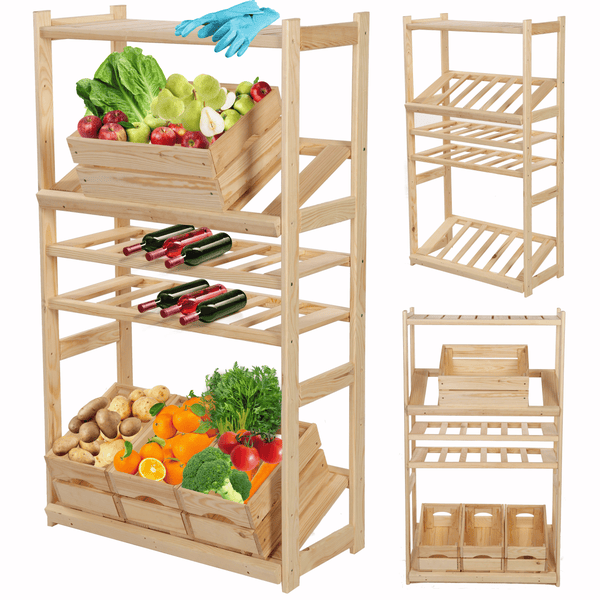PROREGAL Getränkekisten- & Weinregal SPREEWALD HxBxT 124x70x33cm 12 Flaschen auf 2 Ebene + 2 Ebenen für Kisten + Ablage Massives Kiefernholz Natur