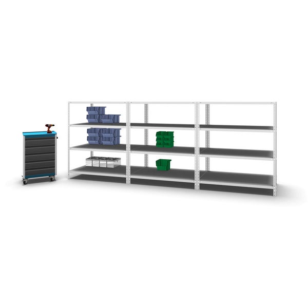 PROREGAL Fachbodenregal Schraubsystem Heavy-Duty Grundregal HxBxT 150 x 130 x 80 cm 4 Ebenen Fachlast 350 kg Beidseitig Nutzbar Lichtgrau