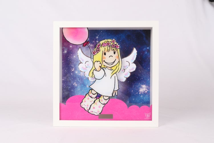 3D Bild mit Wackelflügeln | Solarbetrieben | Engel | Schutzengel | Bild | Kinderzimmer | Format: 27x27 cm | Schutzengel Pink