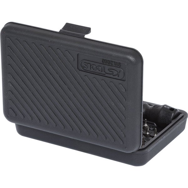 KS Tools Logo. Bit-Satz in geöffnetem Kunststoffkoffer.