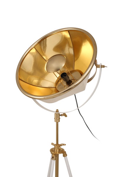 Vintage Industrielampe Stehlampe im Loft Design Studio Look Gold Weiß | Wohnzimmer Esszimmer Leuchte