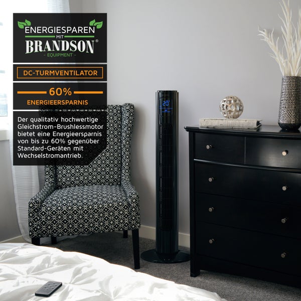 Brandson Turmventilator, 12 Geschwindigkeitenstufen, DC-Motor, ECO Modus, Standventilator Ventilator, Timer + 4 Betriebsmodi + inkl. Fernbedienung