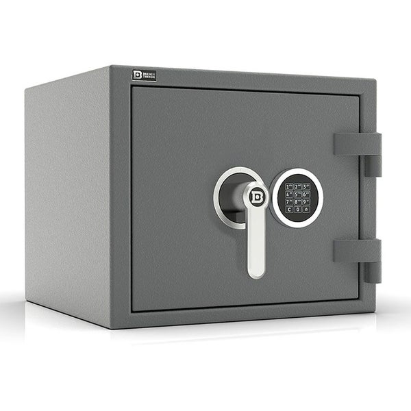Bremer Tresor Möbeltresor aus grauem Stahl mit elektronischem Zahlenschloss und Handhebel.