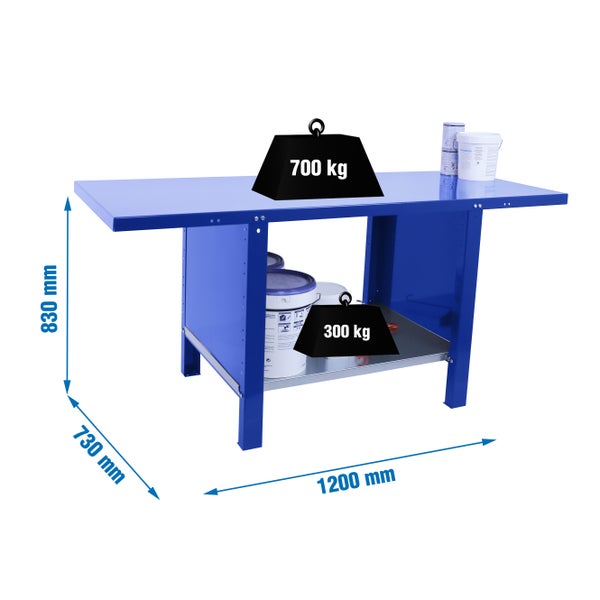 Werkbank BUFFALO METAL | HxBxT 83x120x73cm | Traglast 700kg | Blau