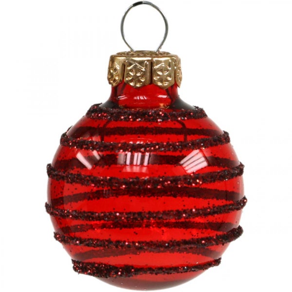 Rote Weihnachtskugel mit horizontalen Streifen und Aufhänger