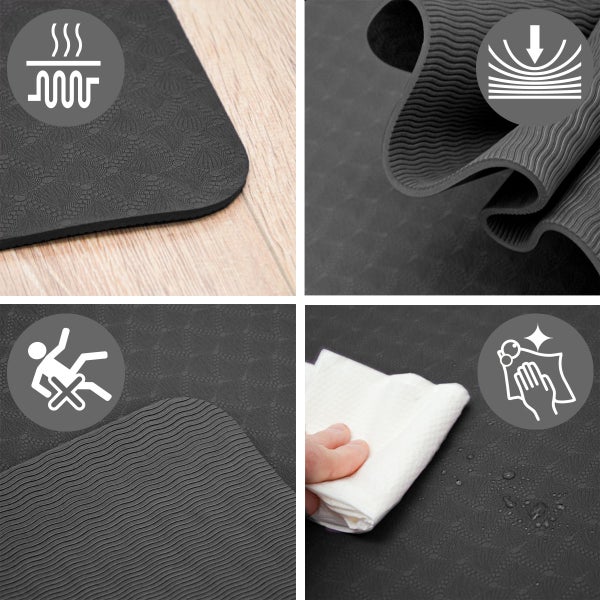 200x116 XXL Fitnessmatte - Rutschfest - 6mm Extra Breite Yogamatte Schwarz