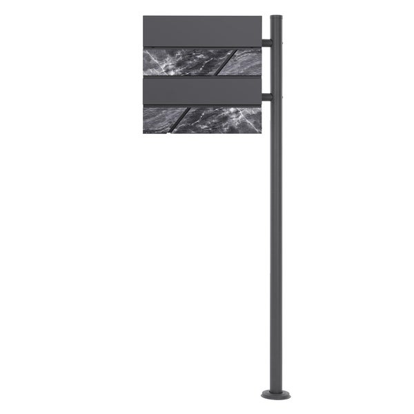 ECD Germany Standbriefkasten mit Zeitungsfach, Design Briefkasten mit Pfosten, Briefkastenanlage Briefkastenständer 120cm Anthrazit Edelstahl, Postkasten 37x36,5cm Anthrazit Schwarz–Marmoroptik Stahl