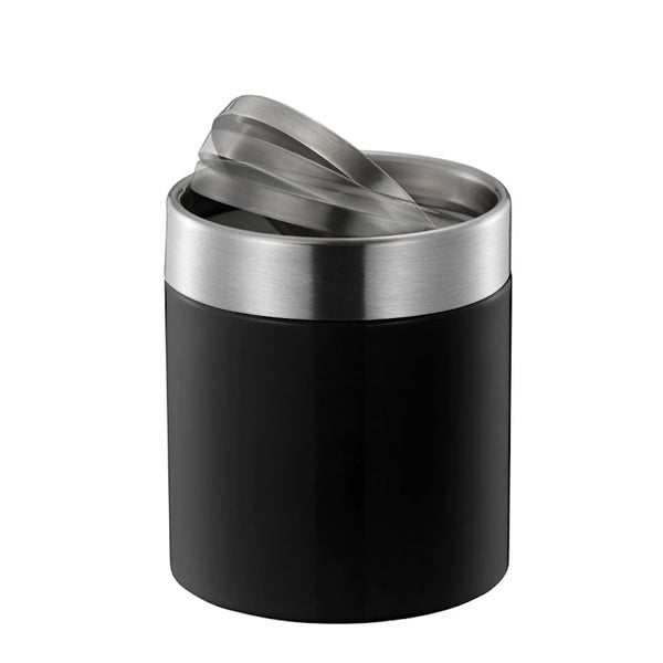 PROREGAL Schön Geformter Tischabfallbehälter Mit FlachschwIngdeckel 1,5 Liter HxØ 13,8 x 12 cm Edelstahl & Schwaru