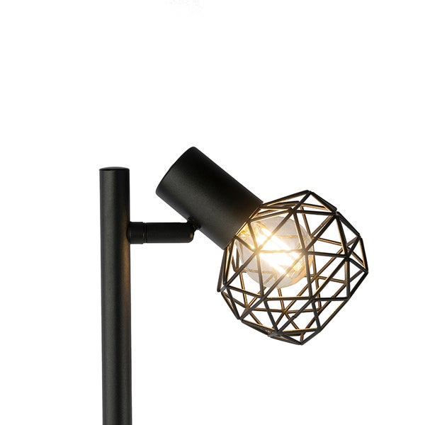 Schwarze Stehlampe mit geometrischem Lampenschirm und Leuchtmittel