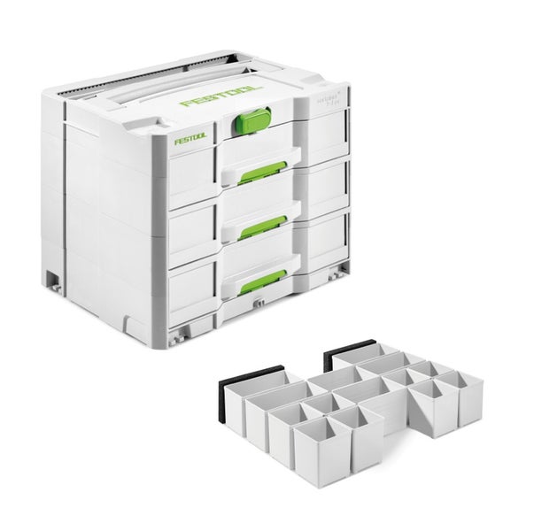 Festool Sortainer	SYS 4 TL-SORT/3 Werkzeugkoffer mit 3 Schubladen ( 200119 ) + Einsatzboxen Set 60x60/120x71 3xFT ( 201124 ) 17 tlg.