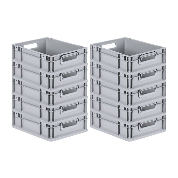 PROREGAL Spar Set 10x Eurobox Nextgen Economy Mit Scharnierdeckel & Roten Schiebeschnappverschlüssen Griffe Offen HxBxT 12 x 30 x 40 cm 11 Liter