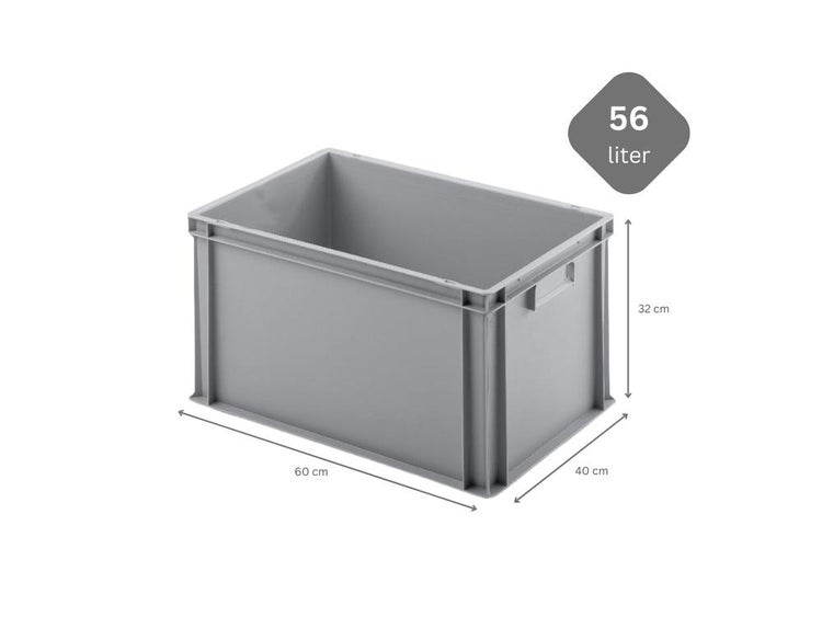 PROREGAL SparSet 5x Eurobehälter mit Geschlossenem Griff HxBxT 32 x 40 x 60 cm 56 Liter Grau Eurobox Transportbox