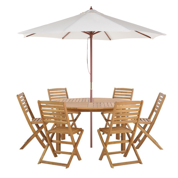 Gartenmöbel Set 6-Sitzer TOLVE mit Schirm (12 Optionen) Akazienholz Braun